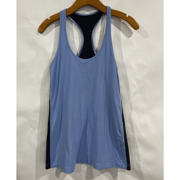 Lululemon Racerback Tank Women Size 6 Medium Cotton Stretch Blue Fitted Gym - Picture 1 of 6